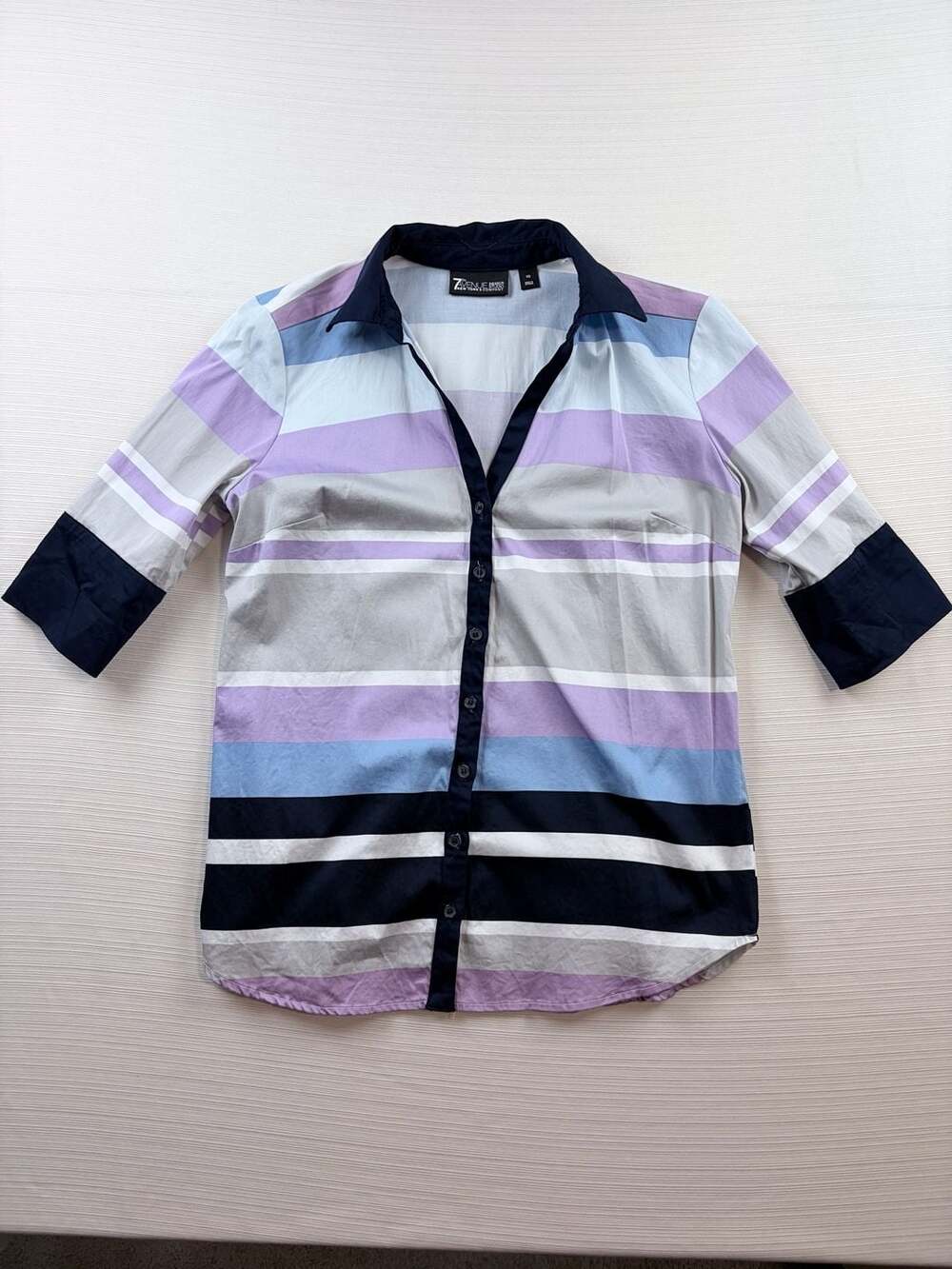 7th Avenue New York & Company Striped Button-Up Shirt Size XS Blue Purple